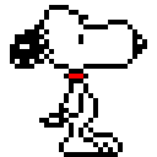 a gif of pixel-art snoopy walking.